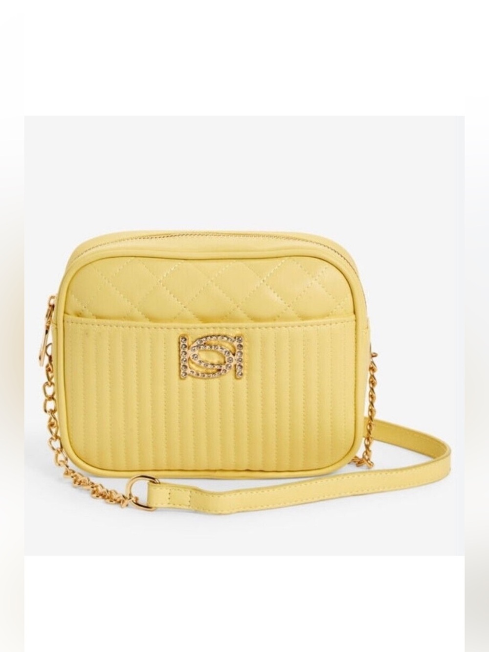 Bebe Hazel Rhinestone Quilted Crossbody Bag in Butter Yellow